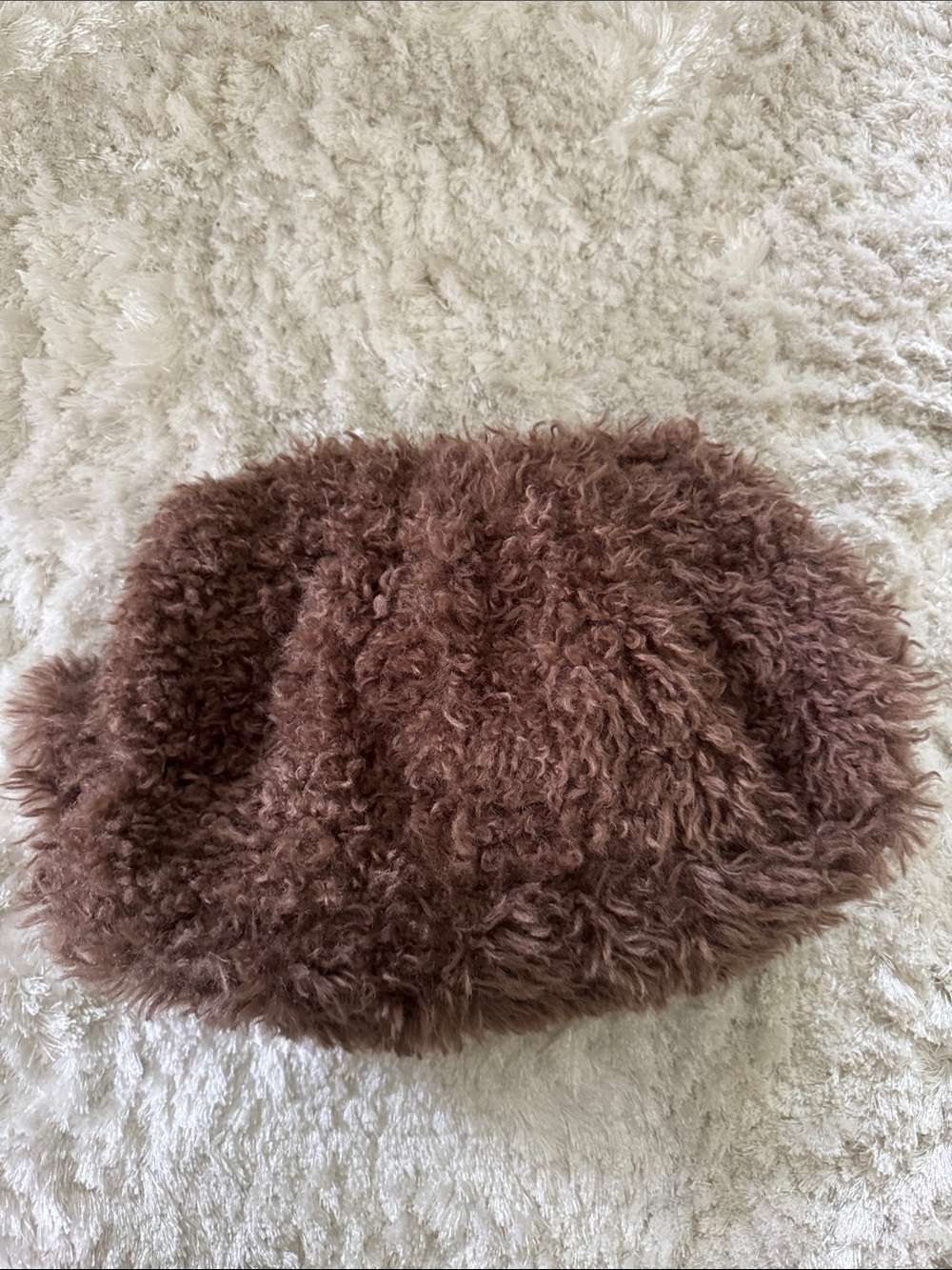 Plush Curly Faux Shearling Clutch - Mauve Brown